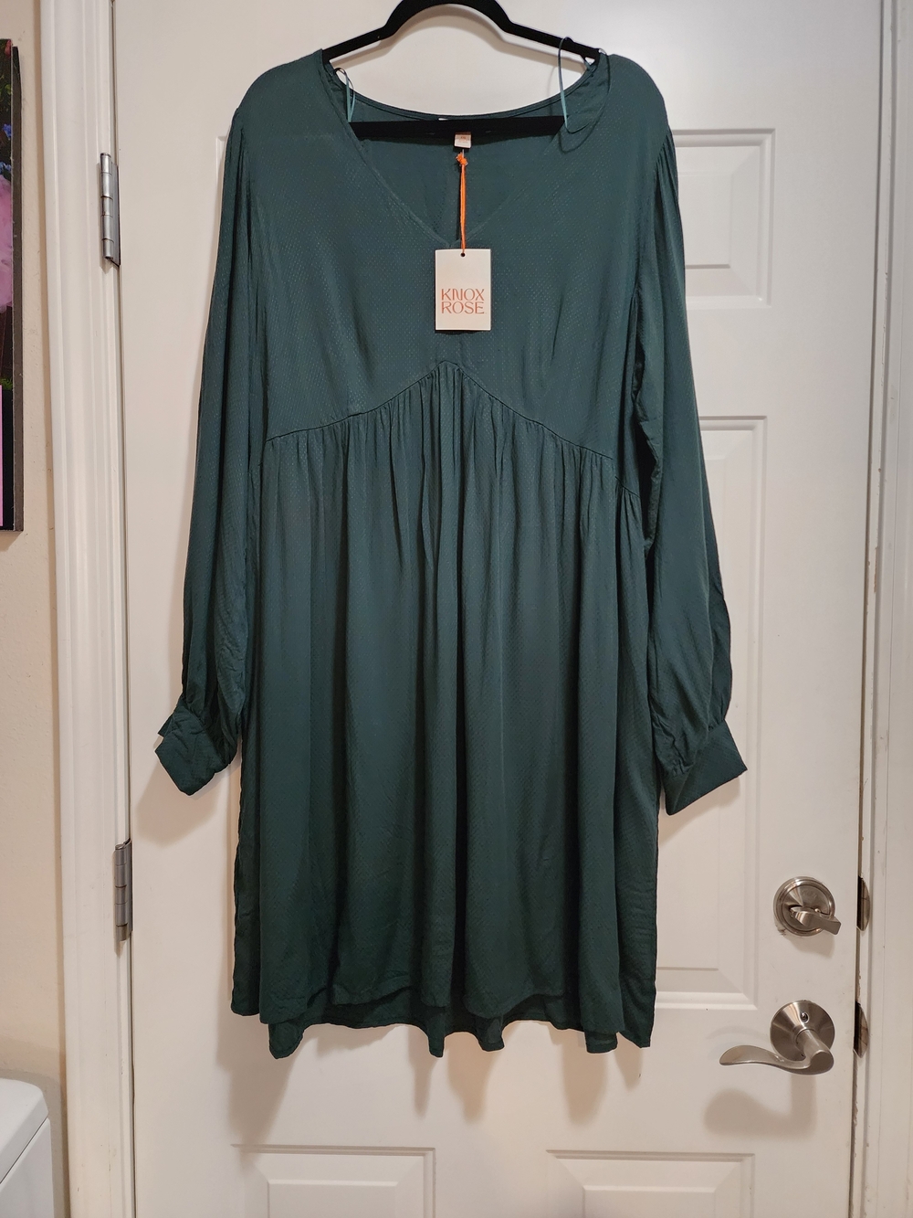 NWT Knox Rose Boho Hunter Green Long Sleeve Babydoll Dress Size XXL